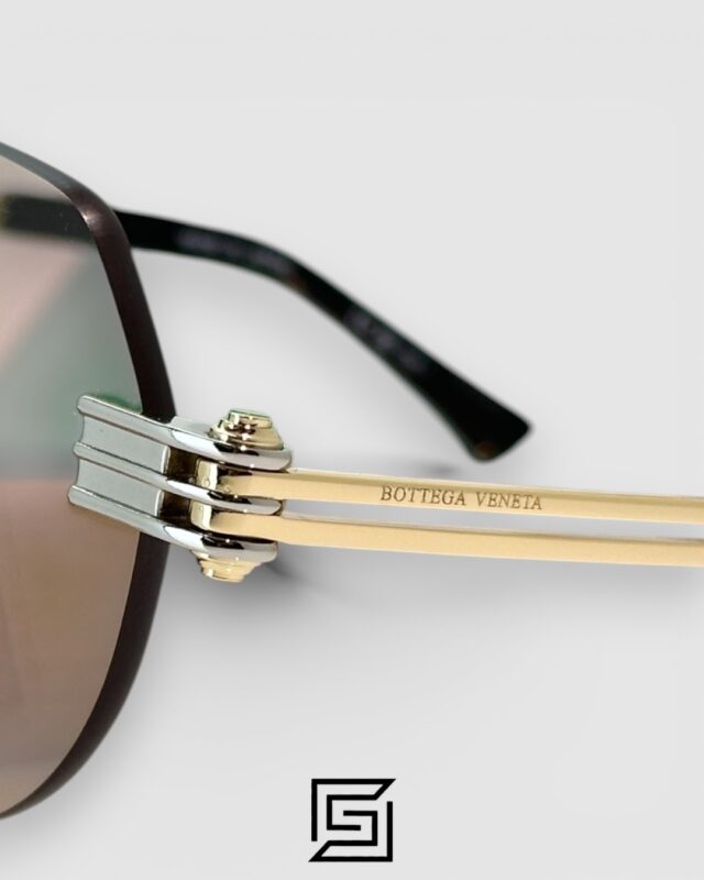 Bottega Veneta BV1342 002 Light Honey Lenses and Silver x Gold Frame Luxury Aviator Sunglasses