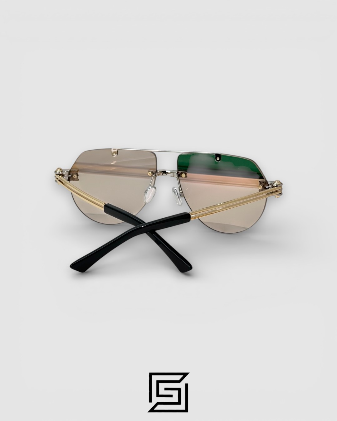 ⁦Bottega Veneta BV1342 002 Light Honey Lenses and Silver x Gold Frame Luxury Aviator Sunglasses⁩ - الصورة ⁦4⁩