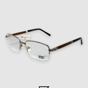 ⁦Montblanc MB534 Optical Glasses - Oxide Metal Half-Rim Frame with Wood-Textured Temples⁩ - الصورة ⁦1⁩