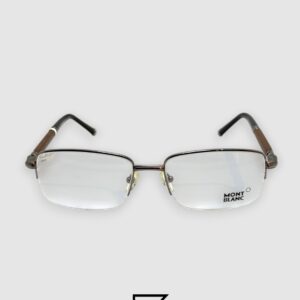⁦Montblanc MB534 Optical Glasses - Oxide Metal Half-Rim Frame with Wood-Textured Temples⁩ - الصورة ⁦2⁩