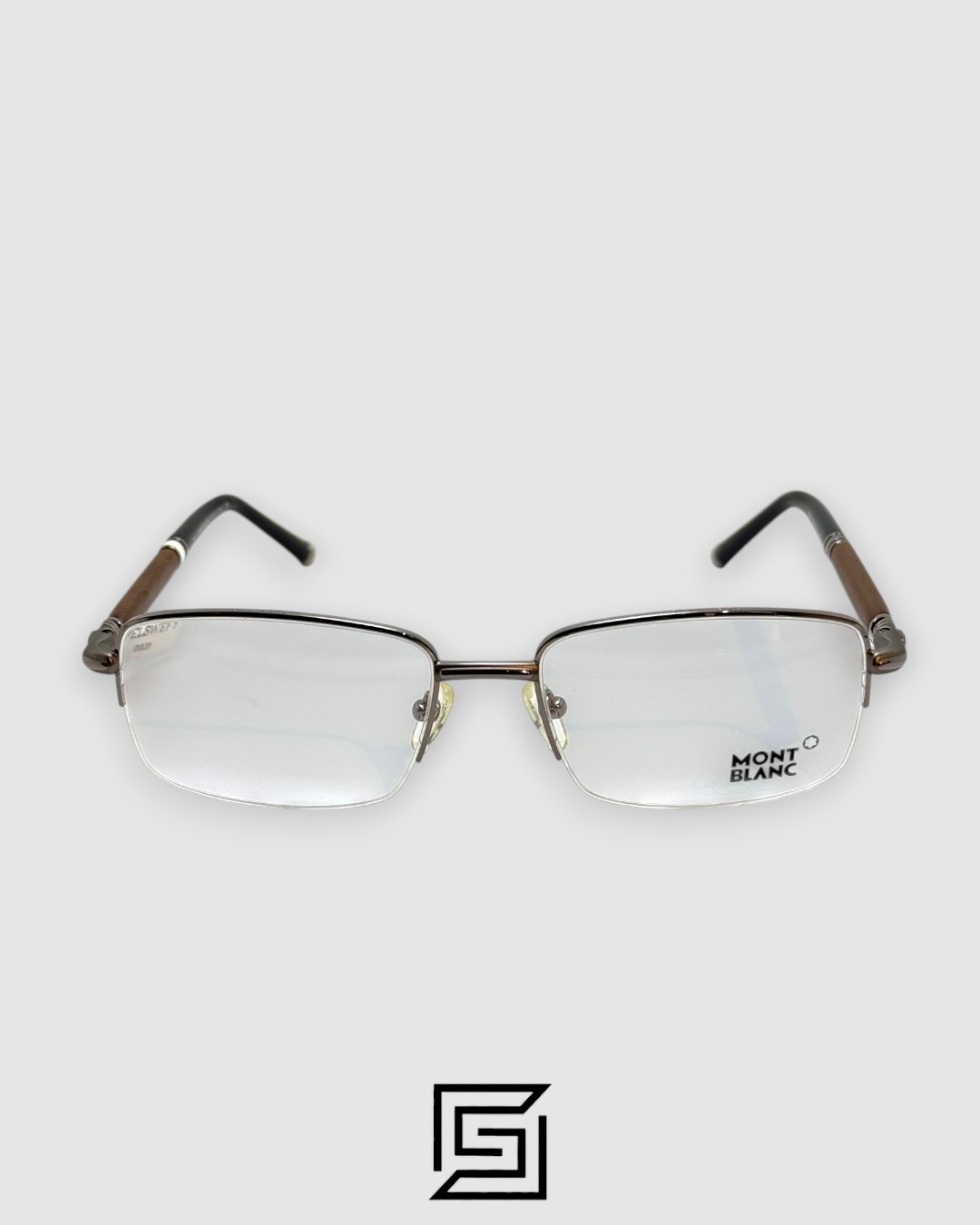 Montblanc MB534 Optical Glasses - Oxide Metal Half-Rim Frame with Wood-Textured Temples