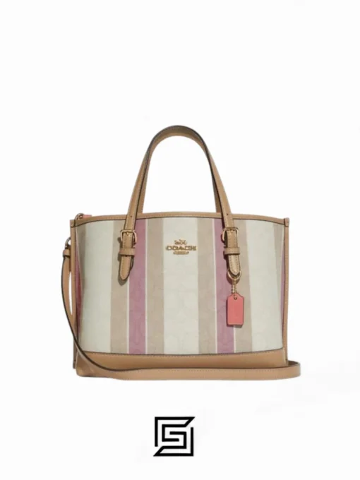 Coach leather Mollie Tote Bag 25 In Signature Jacquard With Stripes Style No. C8416