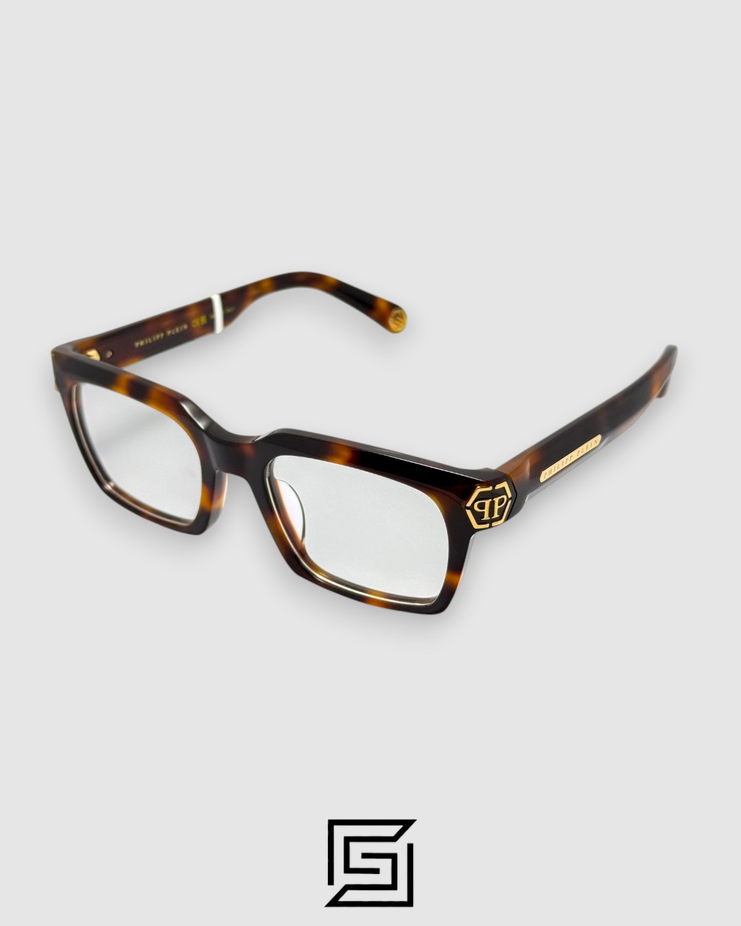 ⁦Product Title: PHILIPP PLEIN VPP082M Dark Shapes Eyeglasses - Tiger Gold Havana Frame⁩ - الصورة ⁦1⁩