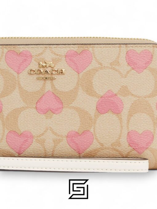 Long Zip Around Wallet In Signature Canvas With Heart Print Style No. CQ147 - Image 3