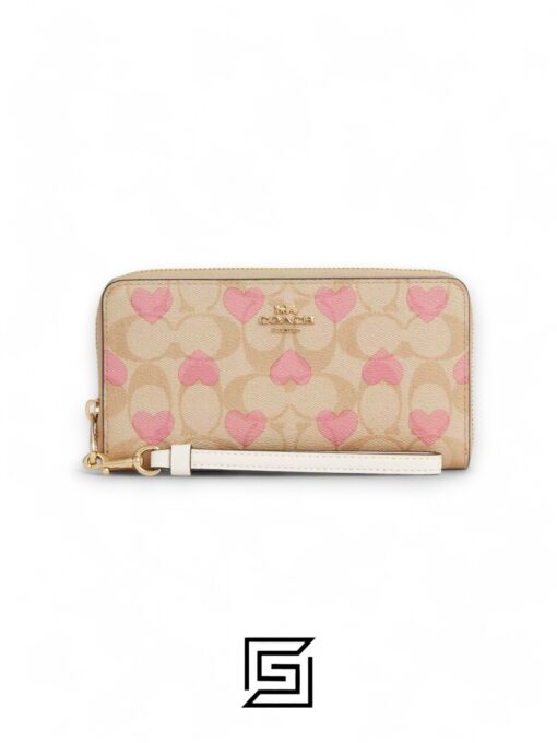 Long Zip Around Wallet In Signature Canvas With Heart Print Style No. CQ147