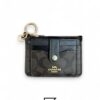 Leather,Wallets,Women Attachment Card Case In Signature Canvas C7398 Brown x Black Coach