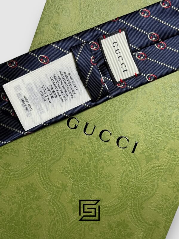 Ties Gucci - Striped Dark Blue With GG Small Pattern Gucci