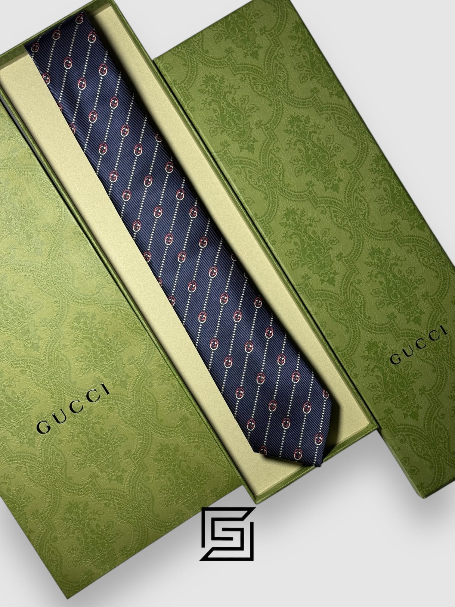 Ties Gucci - Striped Dark Blue With GG Small Pattern Gucci