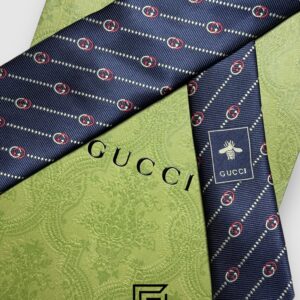 Ties Gucci - Striped Dark Blue With GG Small Pattern Gucci