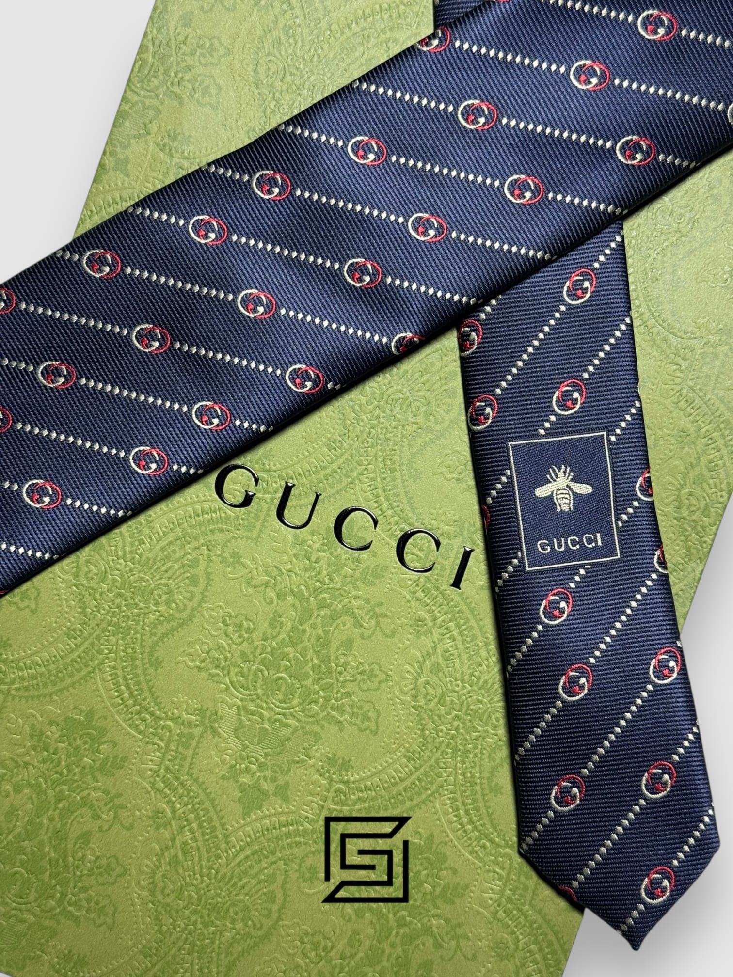 Ties Gucci - Striped Dark Blue With GG Small Pattern Gucci