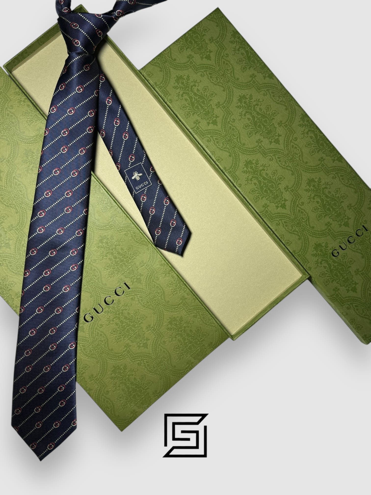 Ties Gucci - Striped Dark Blue With GG Small Pattern Gucci