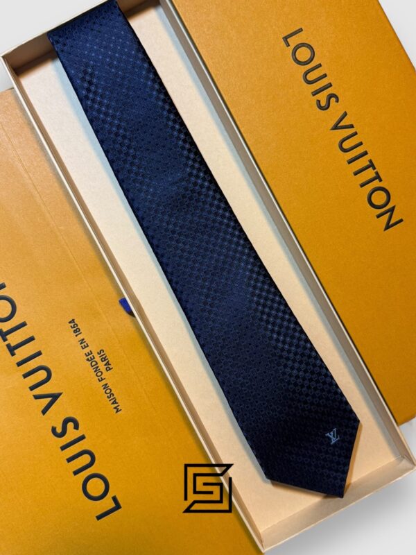 Ties Louis Vuitton - Navy Blue Small Squares With Logo Pattern Italian Style Louis Vuitton