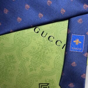 Ties Gucci - Navy Blue Color With Brown Bee Pattern Gucci