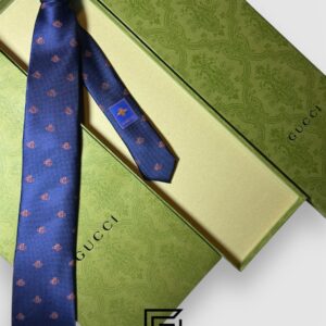 Ties Gucci - Navy Blue Color With Brown Bee Pattern Gucci