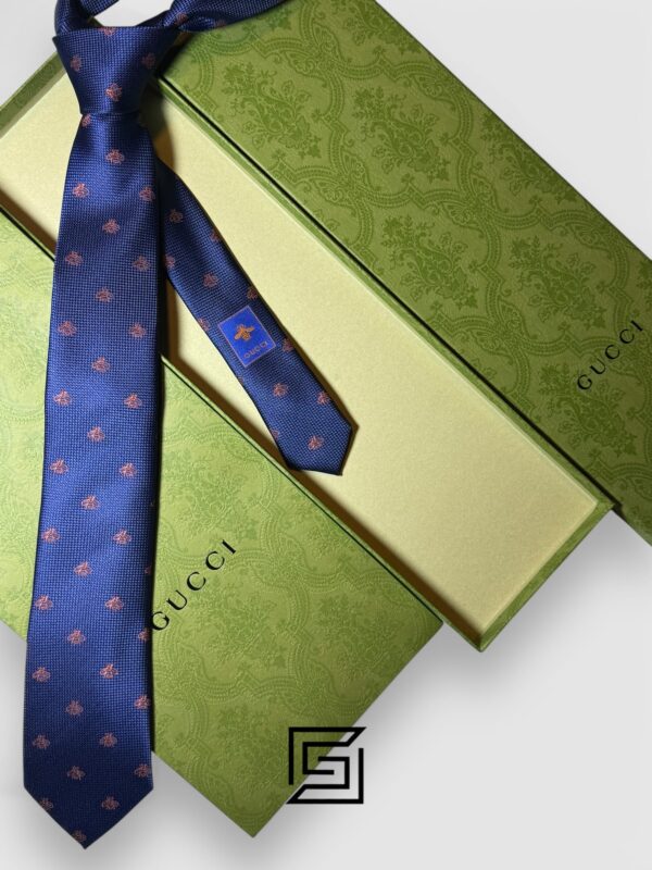 Ties Gucci - Navy Blue Color With Brown Bee Pattern Gucci