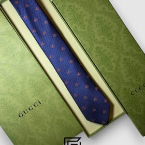 Ties Gucci - Navy Blue Color With Brown Bee Pattern Gucci