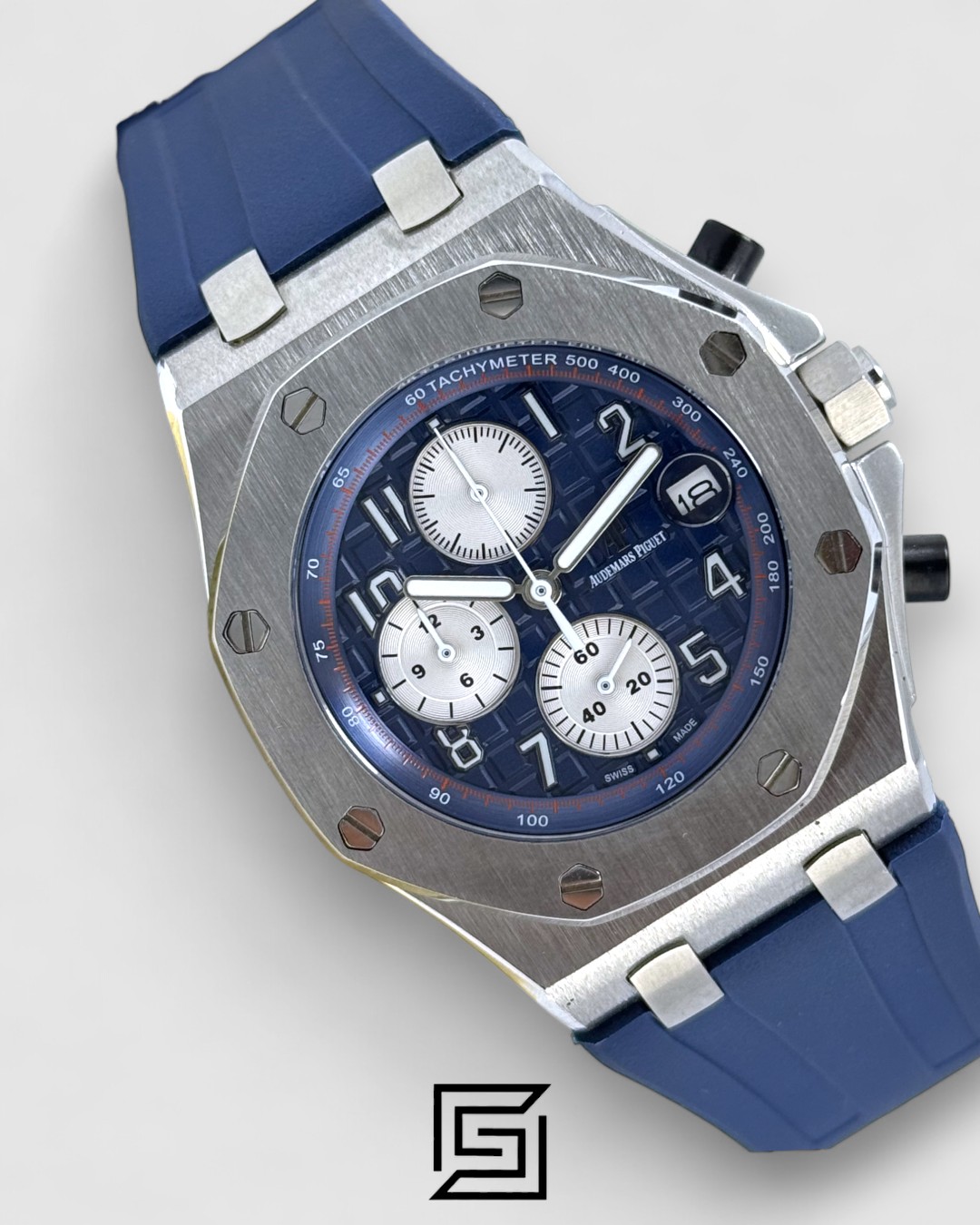 ⁦AP Royal Oak Offshore Chronograph Blue Silver Bezel 42mm⁩ - الصورة ⁦3⁩