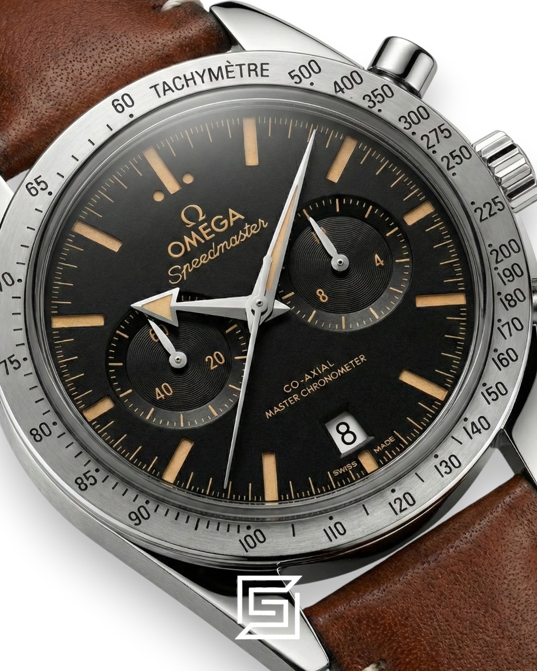 ⁦Omega Speedmaster '57 Co-Axial Chronograph – Vintage Black Dial & Brown Leather⁩ - الصورة ⁦2⁩