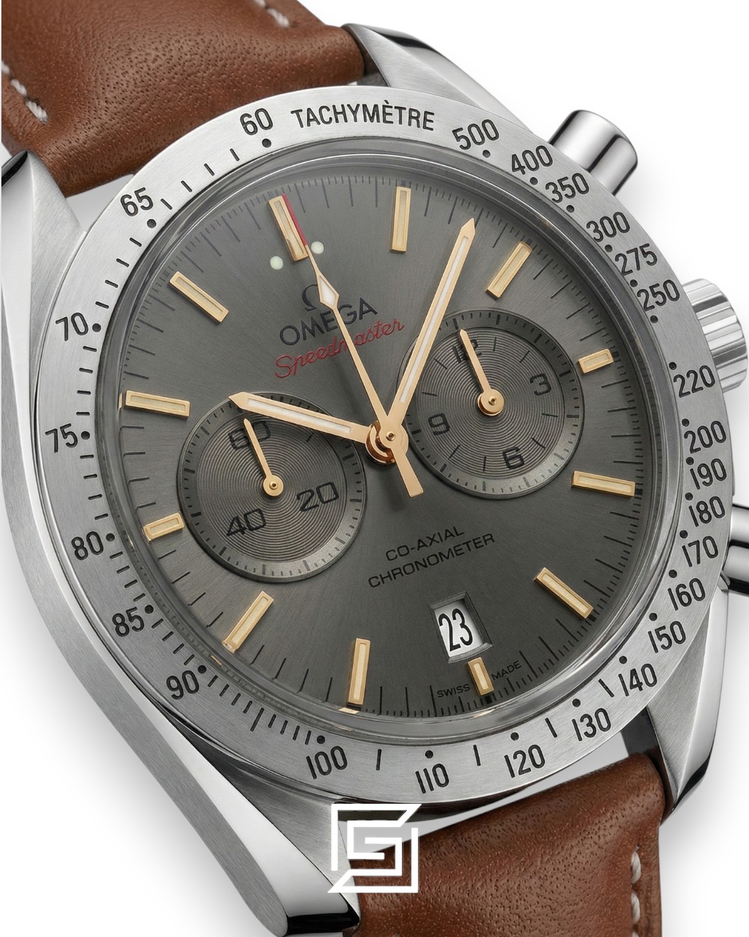 ⁦Omega Speedmaster Co-Axial Chronograph – Grey Dial & Brown Leather⁩ - الصورة ⁦2⁩