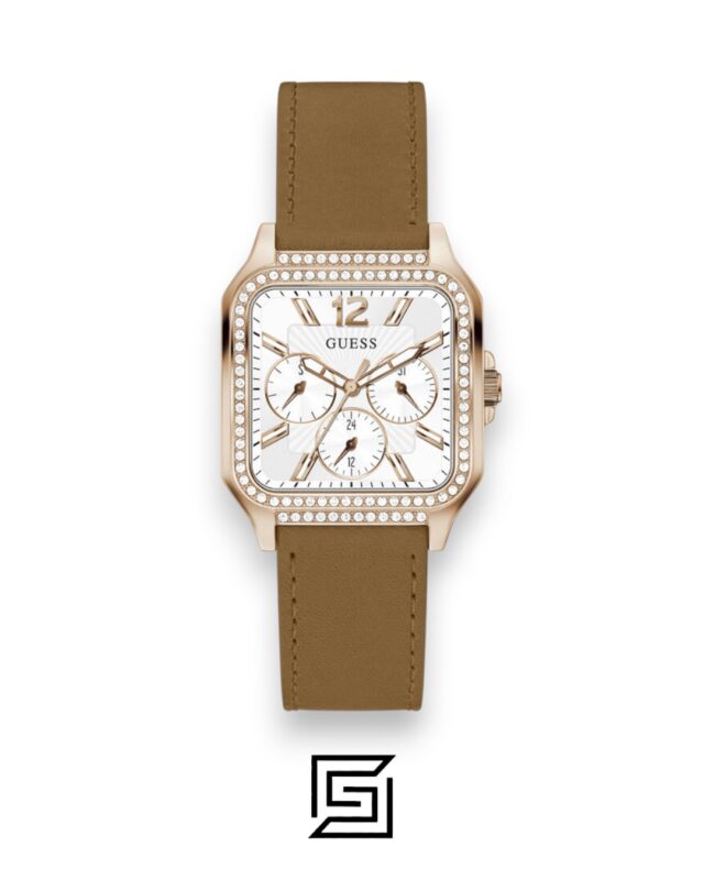 GUESS Ladies ROSE GOLD Tone Analog BAND Leather BROWN Watch GW0309L3