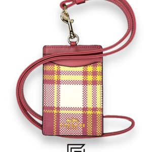⁦ID lanyard with garden plaid print C8685 Pink⁩ - الصورة ⁦1⁩