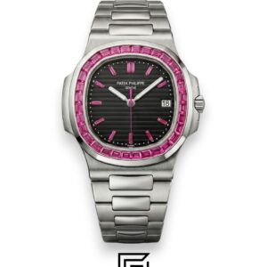 ⁦Patek Philippe Nautilus – White Dial – Pink Gem Bezel – Japanese Automatic⁩ - الصورة ⁦1⁩