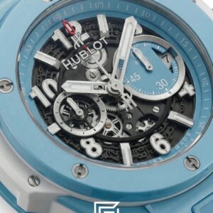⁦Hublot Big Bang Chronograph – Baby Blue Edition with White Rubber Strap⁩ - الصورة ⁦2⁩