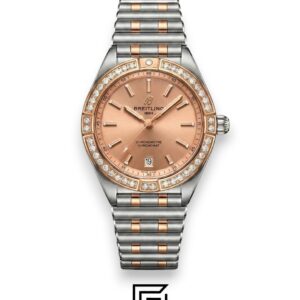⁦Breitling Chronomat Salmon Pink Diamond Bezel Two-Tone Ladies’ Watch⁩ - الصورة ⁦1⁩