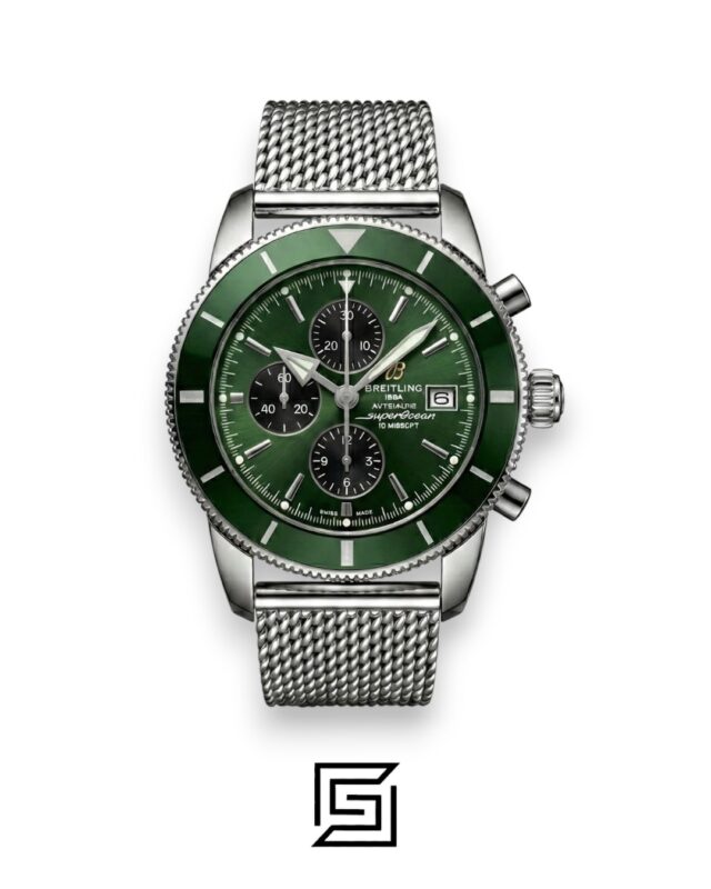 Breitling Superocean Chronograph – Green Dial – Mesh Bracelet – Japanese Quartz