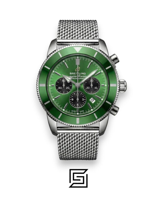 Breitling Superocean Chronograph – Green Dial – Mesh Bracelet – Japanese Quartz Down counters