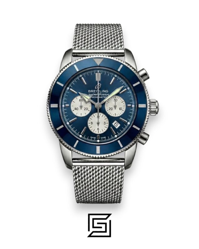 Breitling Superocean Chronograph – Blue Panda Dial – Mesh Bracelet – Japanese Quartz