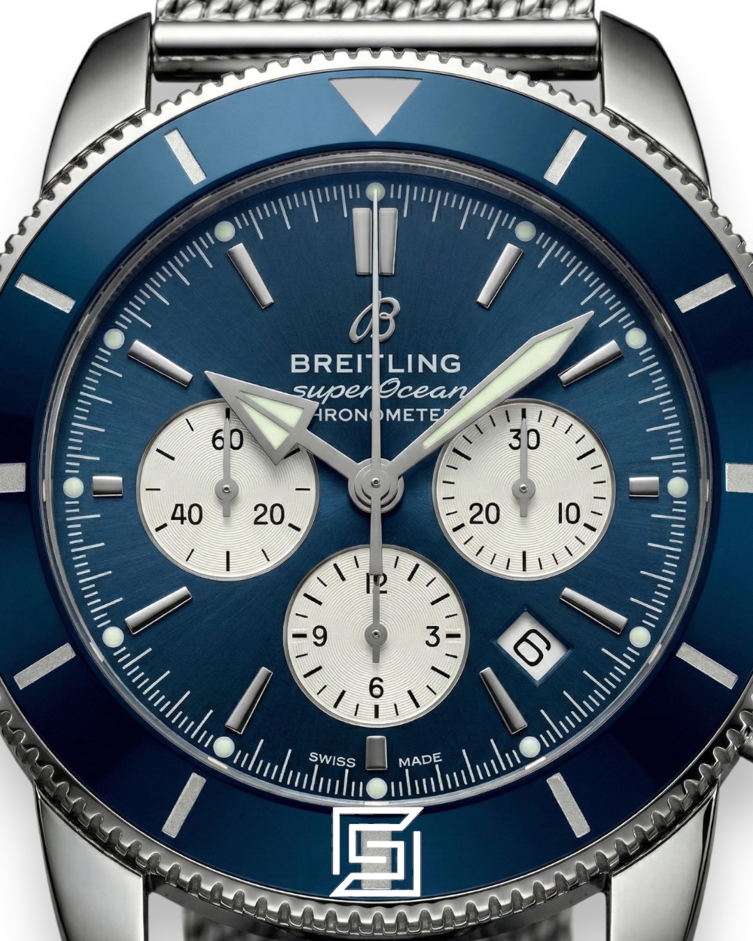 Breitling Superocean Chronograph – Blue Panda Dial – Mesh Bracelet – Japanese Quartz - Image 2