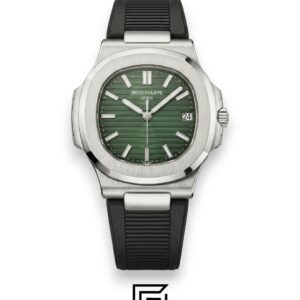 ⁦Patek Philippe Nautilus – Green Dial – Black Rubber Strap – Japanese Automatic⁩ - الصورة ⁦1⁩