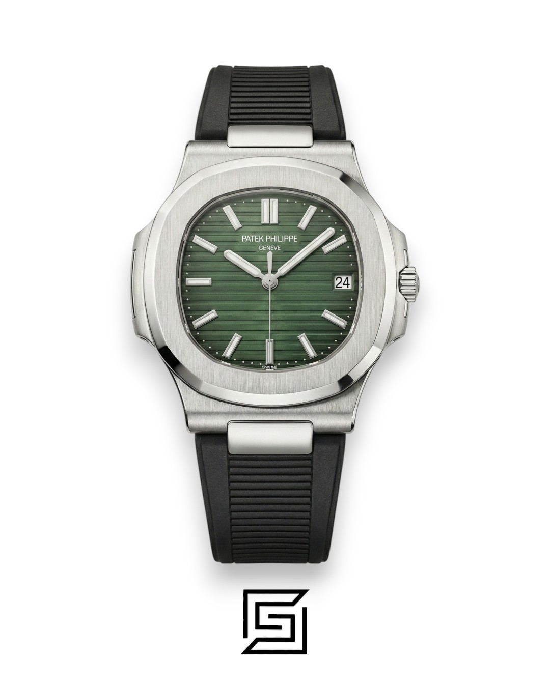 ⁦Patek Philippe Nautilus – Green Dial – Black Rubber Strap – Japanese Automatic⁩ - الصورة ⁦1⁩
