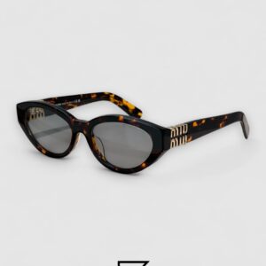 ⁦Miu Miu MUA04 21C40 Light Grey Lenses and Tiger Brown Frame With Gold Logo⁩ - الصورة ⁦1⁩
