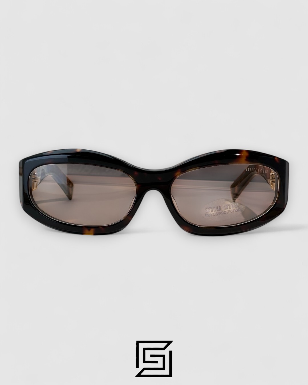 ⁦Miu Miu MU14 141-90H Light Brown Lenses and Tiger Brown Frame With Gold Logo⁩ - الصورة ⁦2⁩