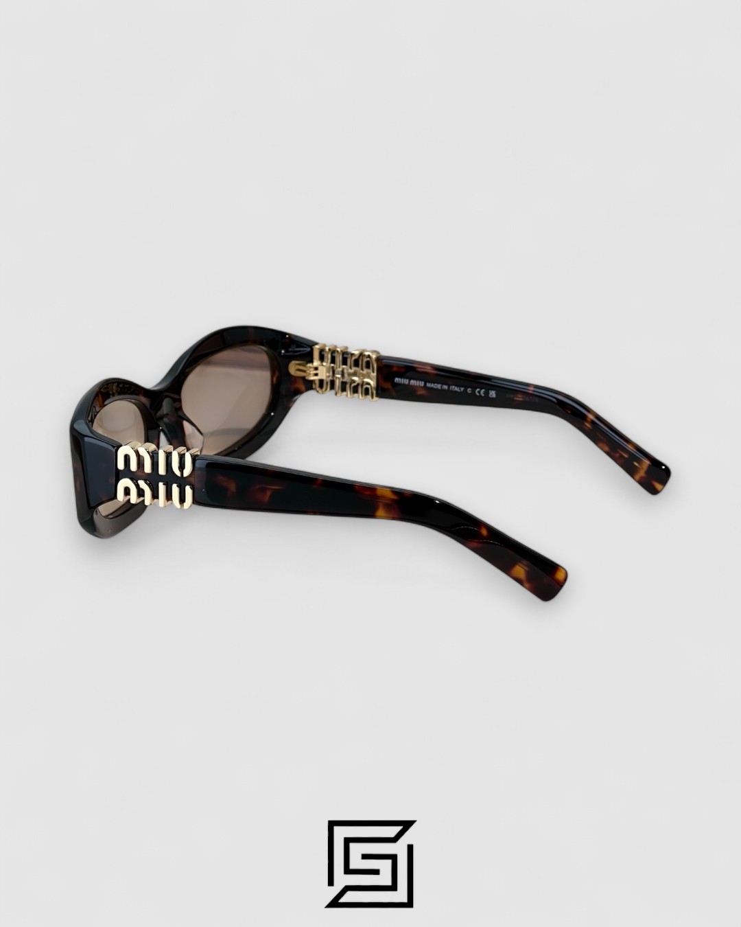 ⁦Miu Miu MU14 141-90H Light Brown Lenses and Tiger Brown Frame With Gold Logo⁩ - الصورة ⁦7⁩