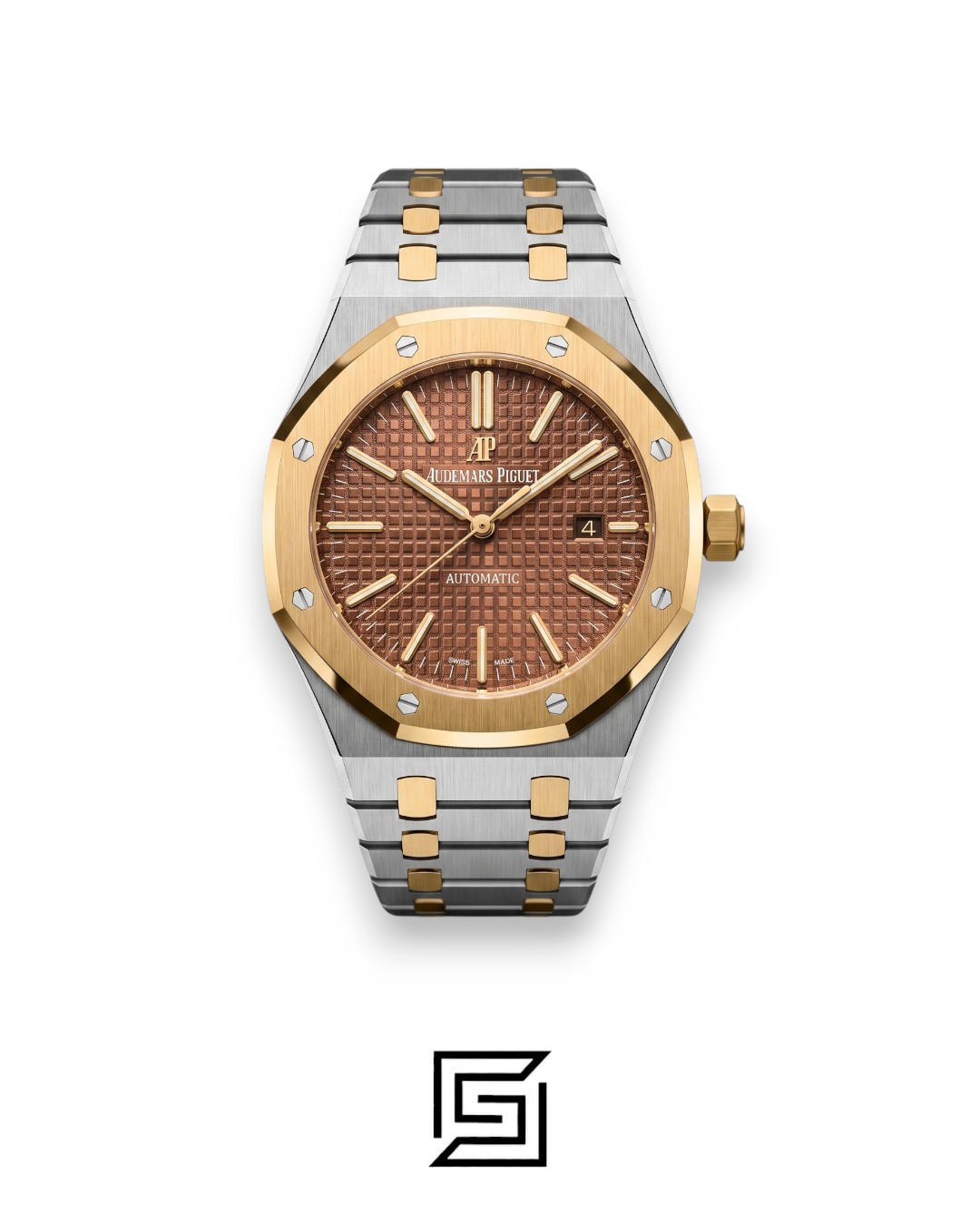 ⁦Royal Oak WF0851 Automatic Half Gold Stainless Steel 316 with Brown Flat Tapisserie Dial⁩ - الصورة ⁦1⁩