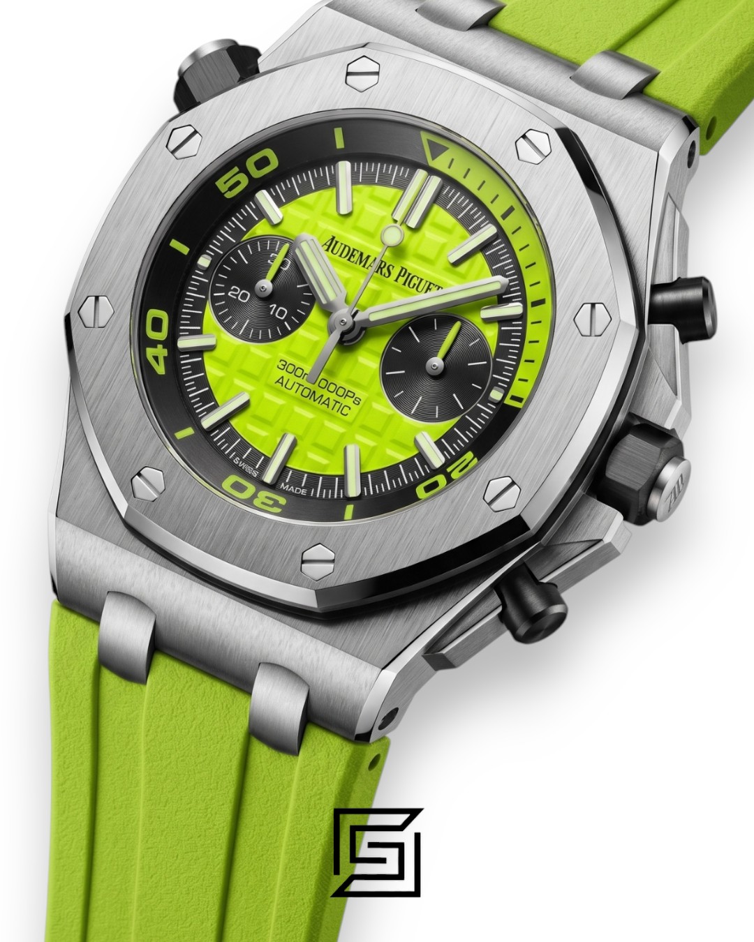⁦Royal Oak OffShore WF0851 Quartz 2 Counters Rubber Green⁩ - الصورة ⁦2⁩